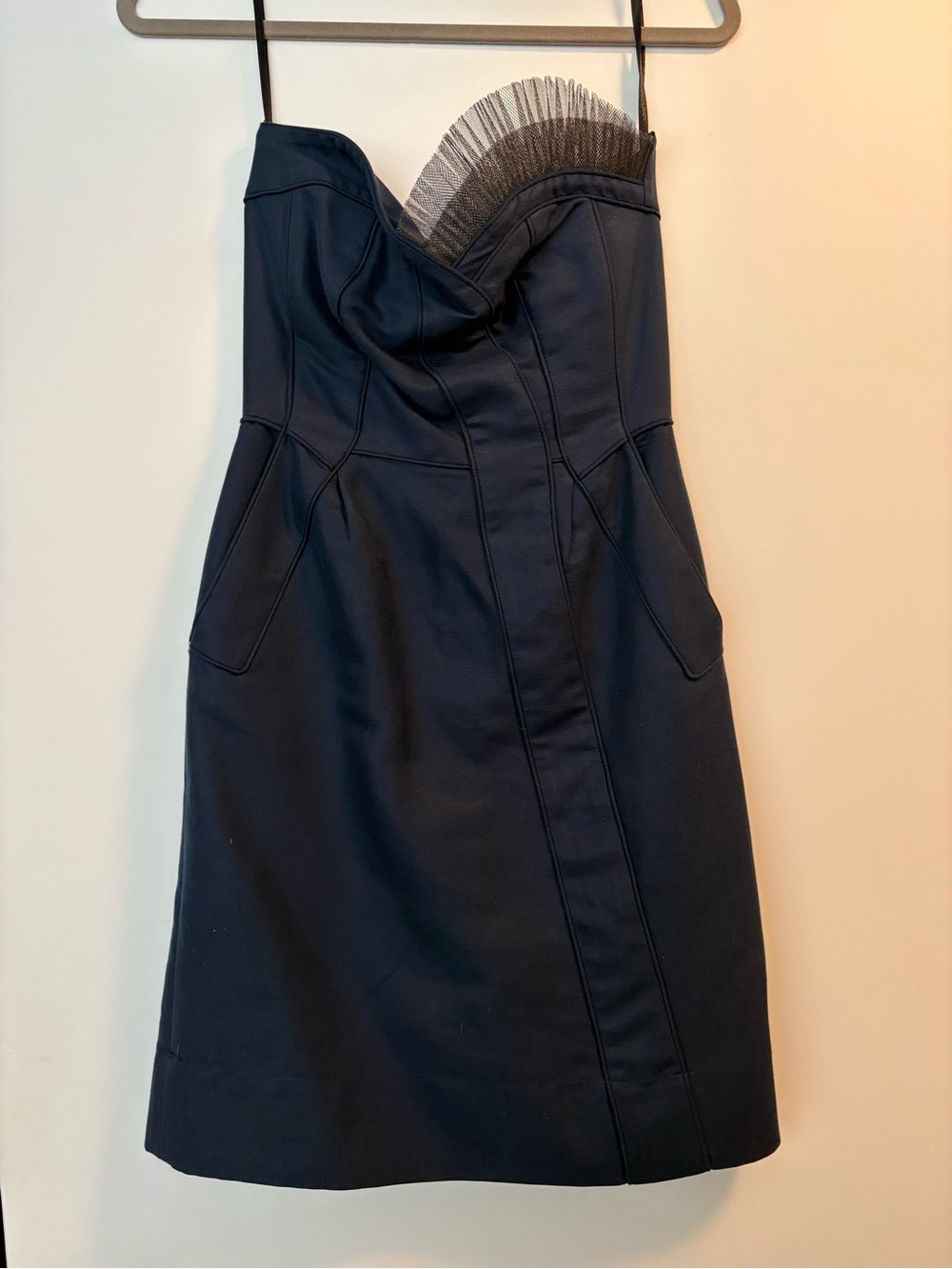 Marc By Marc Jacobs Navy Strapless Sheath with Black Tulle Trim